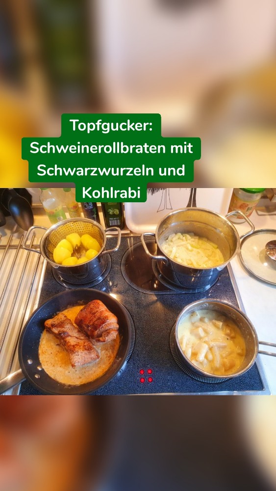 Topfgucker: Schweinerollbraten mit Schwarzwurzeln und Kohlrabi
